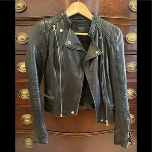 Zara classic black leather biker jacket xs
